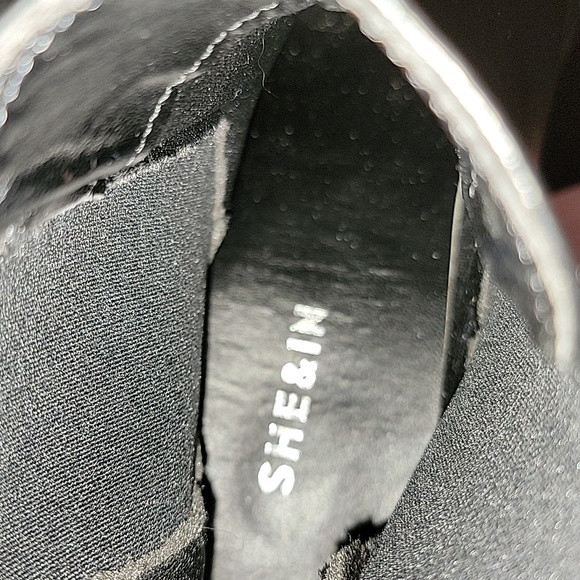 SHE & IN Stacked Heel black pull on booties Faux leather size 10 - Picture 9 of 10